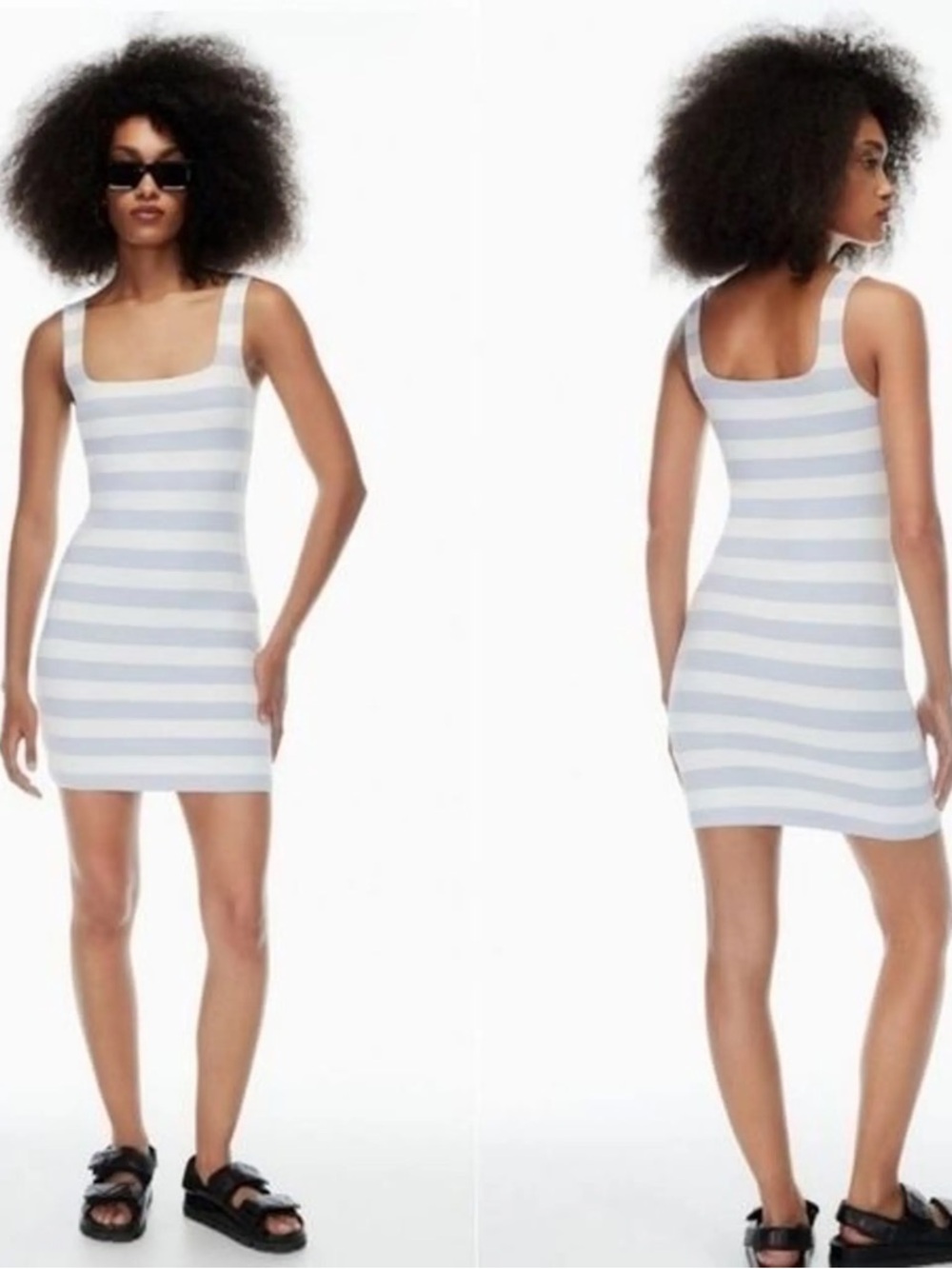 Bahrain Striped Square-Neck Bodycon Dress in Light Blue and White